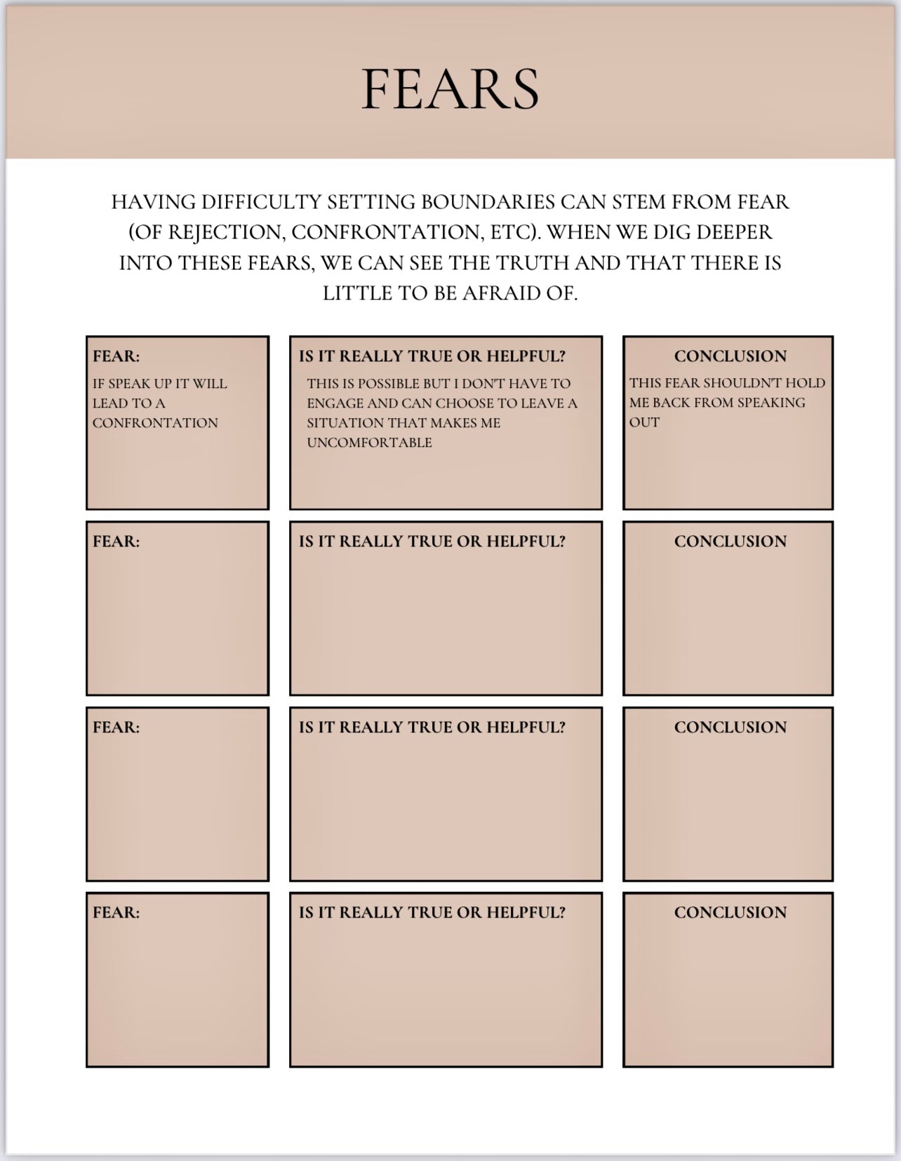 SETTING BOUNDARIES WORKBOOK AND WORKSHEETS