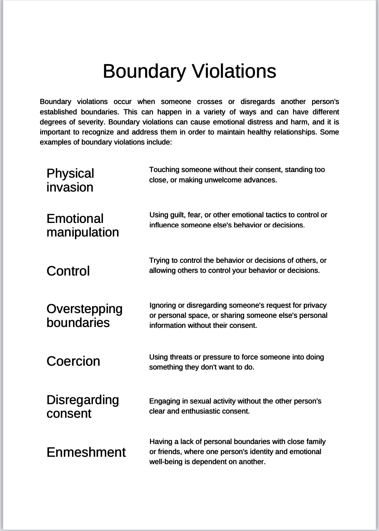 SETTING BOUNDARIES WORKBOOK AND WORKSHEETS