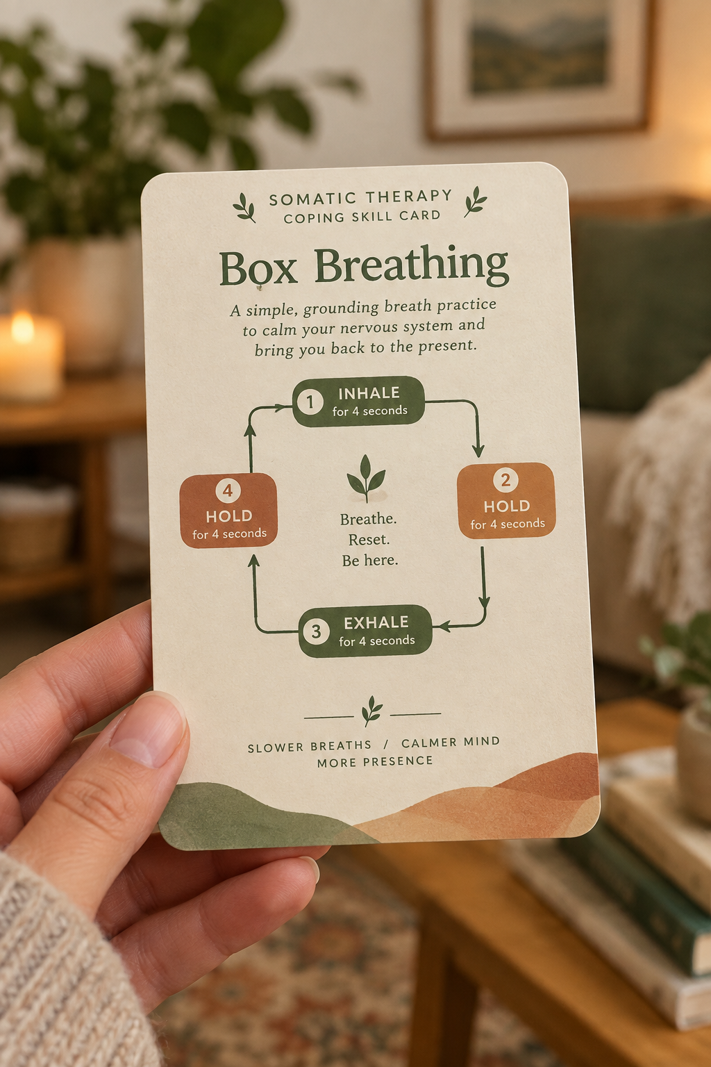 Single card in hand – Box Breathing exercise